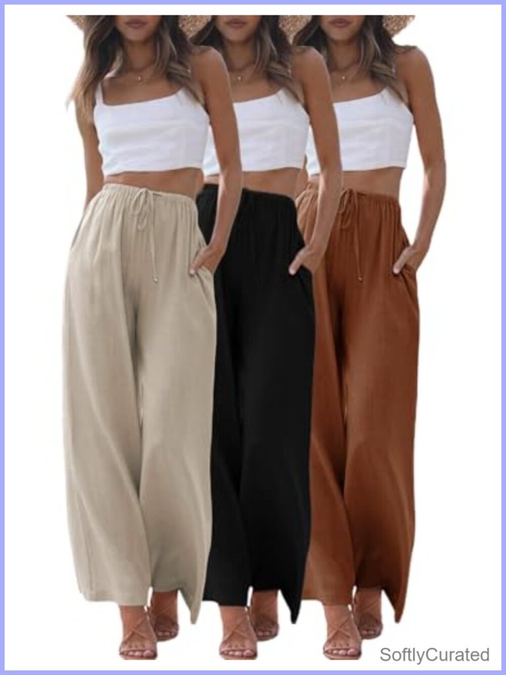 Linen Palazzo Pants Women Wide Leg Beach Ankle Drawstring